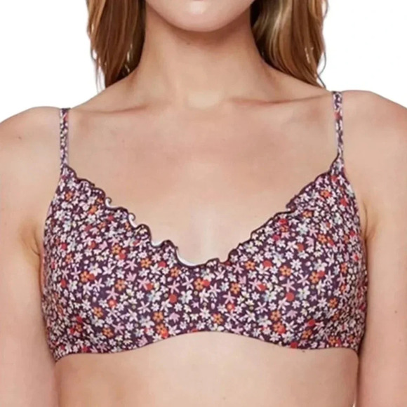 NWT Sanctuary Underwire Purple Micro Garden Shirred Ruffle Bikini Top Size M - Picture 3 of 10